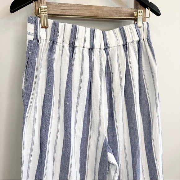 Madewell Huston Linen Blend Stripe Pull On Crop Pant Blue/White Size Med… - Picture 13 of 16